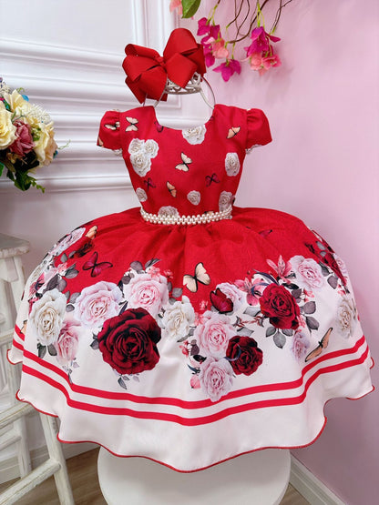 Vestido infantil con perlas del Jardín de Mariposas Rojas