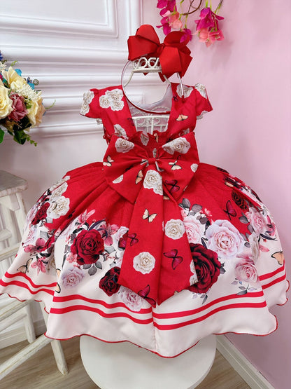 Vestido infantil con perlas del Jardín de Mariposas Rojas