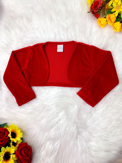 Bolero infantil rojo suave sin botones, confort y lujo
