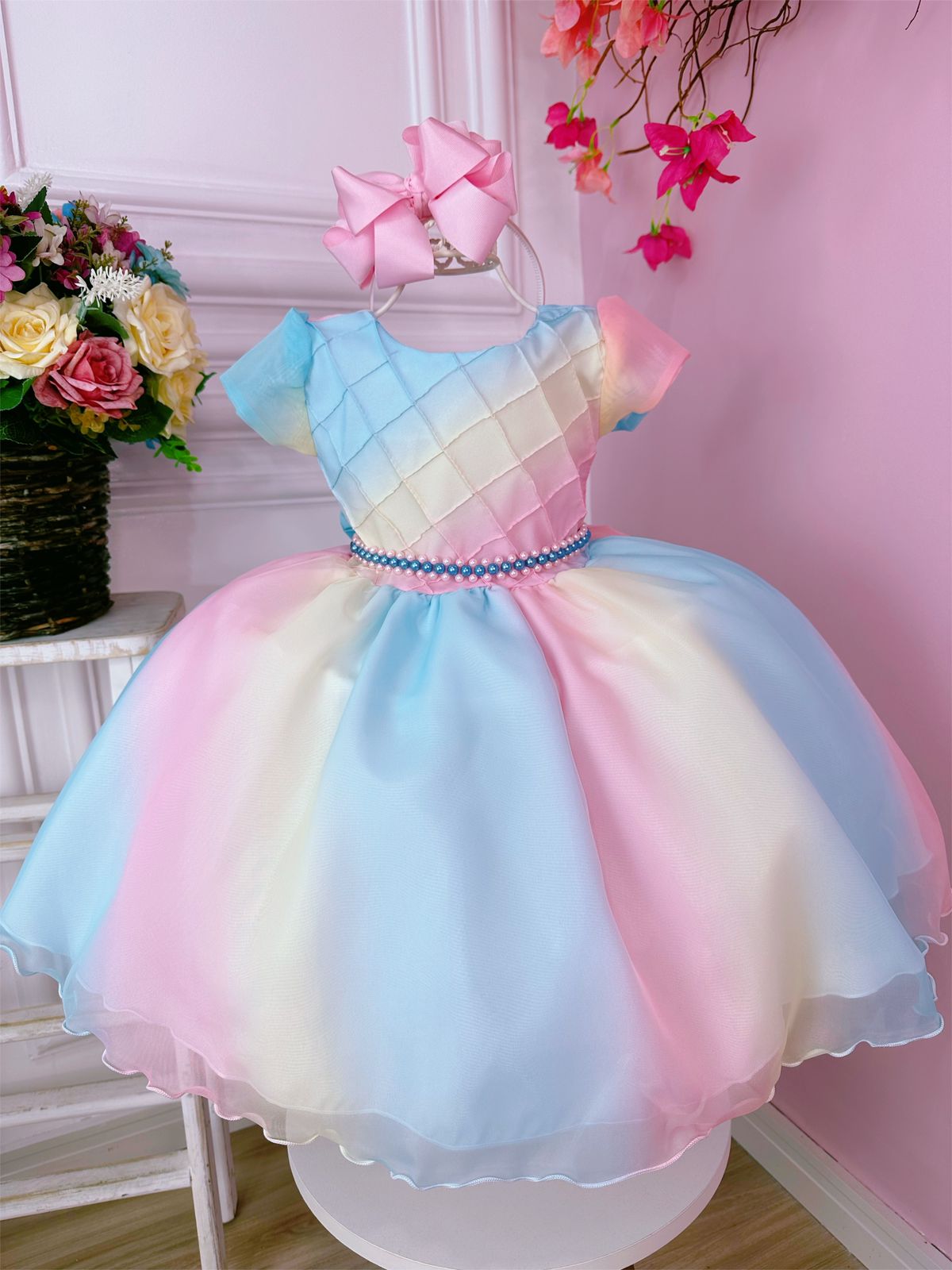 Vestido infantil Lluvia de Bendiciones de Amor con Perlas de Lujo