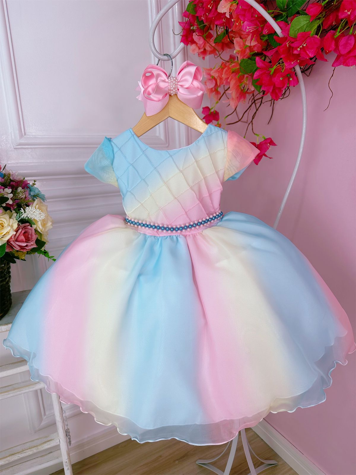 Vestido infantil Lluvia de Bendiciones de Amor con Perlas de Lujo