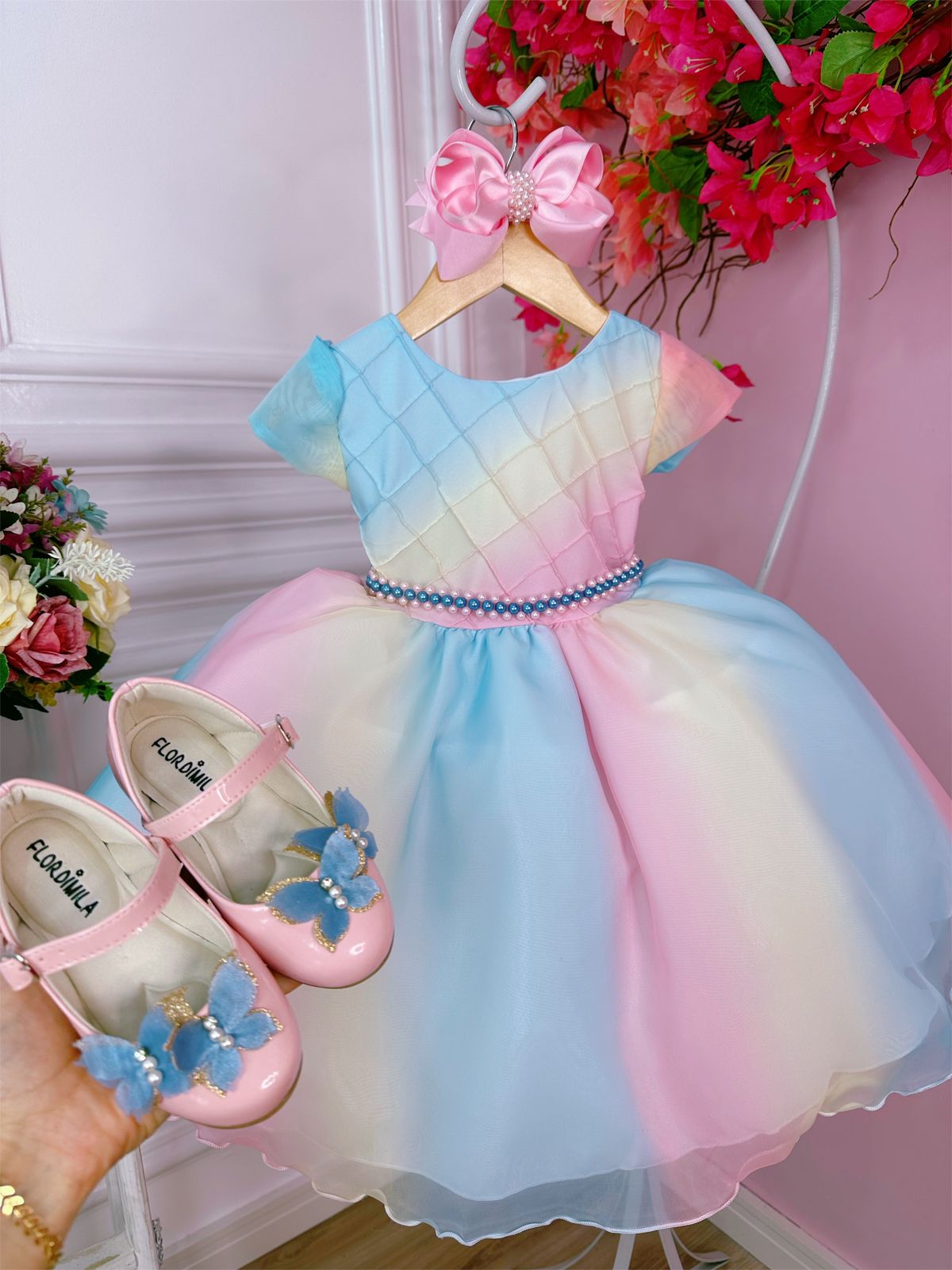 Vestido infantil Lluvia de Bendiciones de Amor con Perlas de Lujo