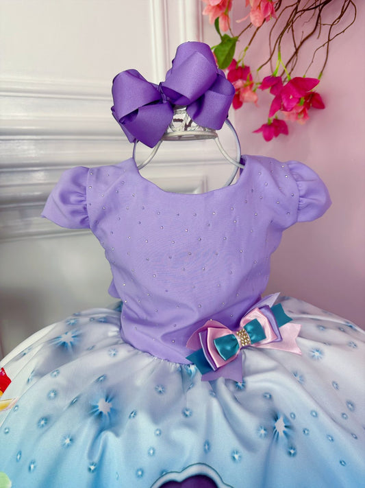 Vestido infantil de princesa Ariel sirena con apliques de diamantes de imitación color lila