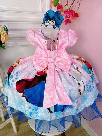 Vestido infantil de princesa Frozen y Olaf con broche de lazo