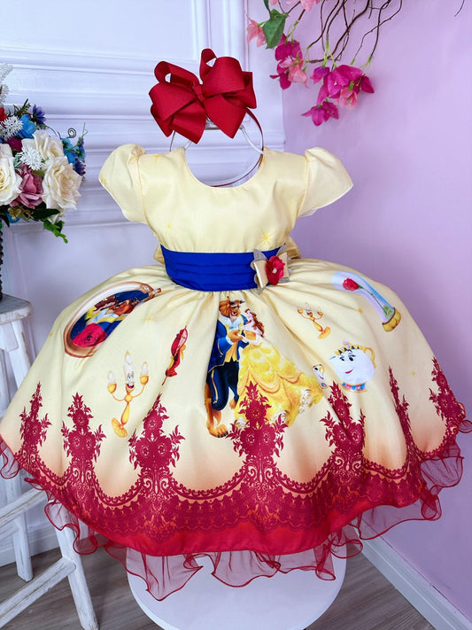 Vestido con broche de flores de princesa amarilla de La Bella y la Bestia