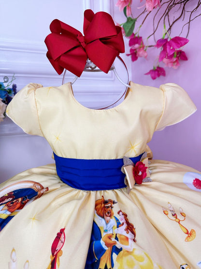 Vestido con broche de flores de princesa amarilla de La Bella y la Bestia