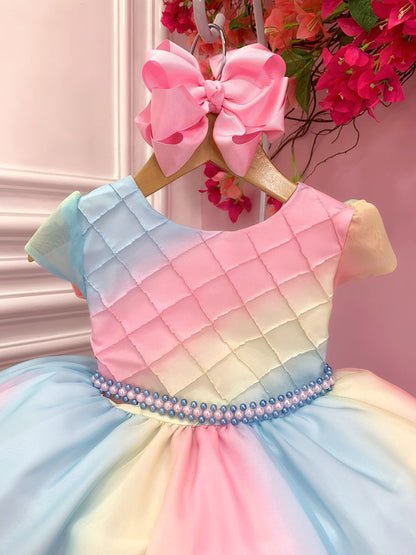 Vestido infantil Lluvia de Bendiciones de Amor con Cinturón de Perlas