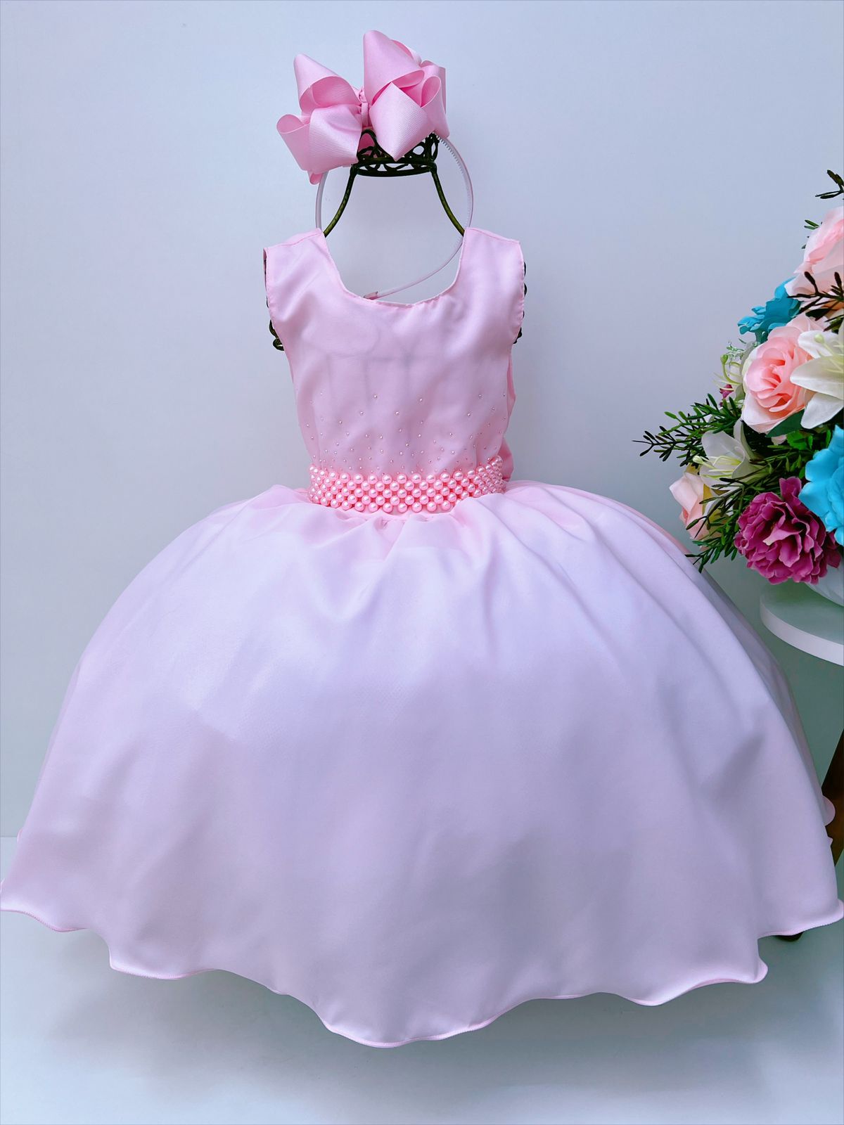 Vestido rosa de lujo para niña, para bautizo, boda, fiesta y dama de honor.