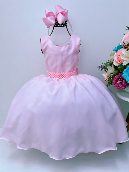 Vestido rosa de lujo para niña, para bautizo, boda, fiesta y dama de honor.