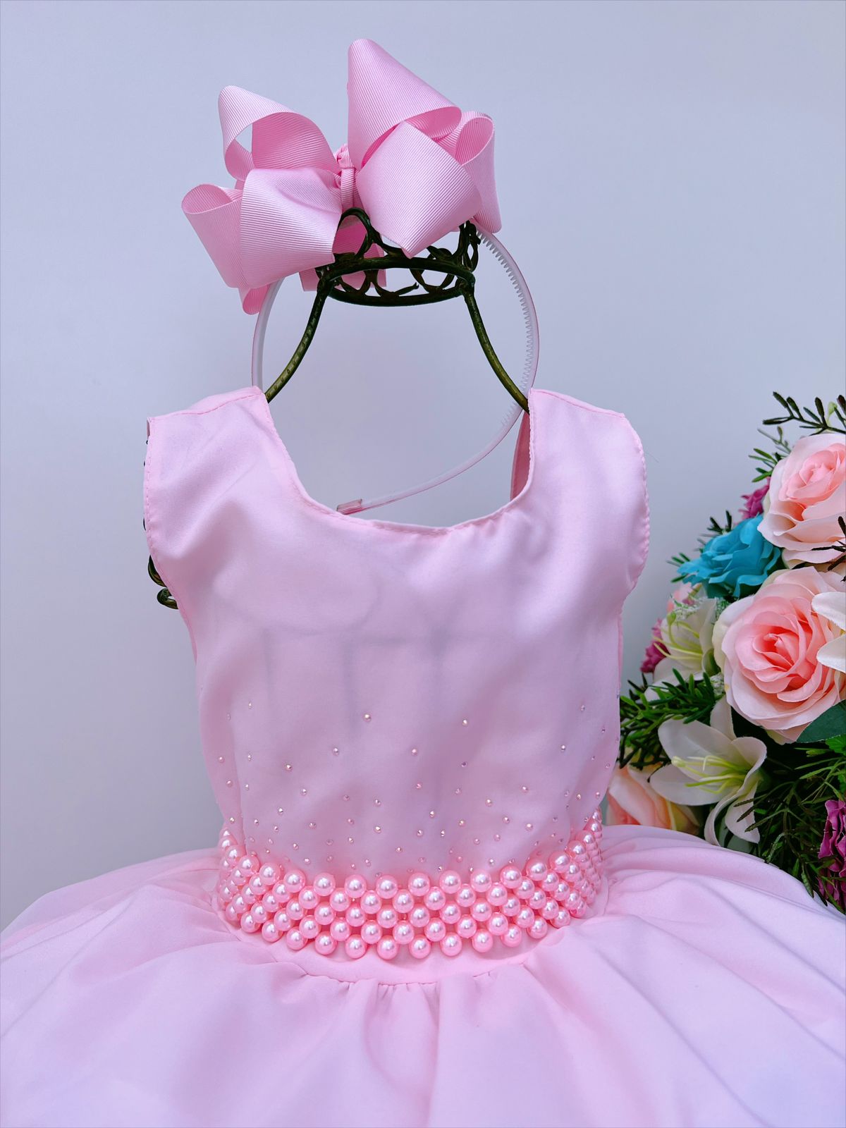 Vestido rosa de lujo para niña, para bautizo, boda, fiesta y dama de honor.
