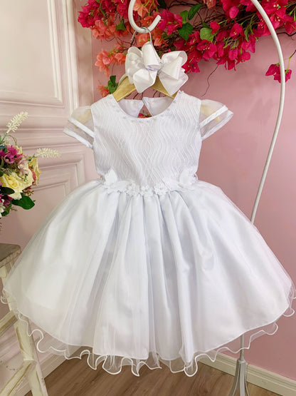 Vestido infantil blanco con flores, mariposas y apliques de encaje
