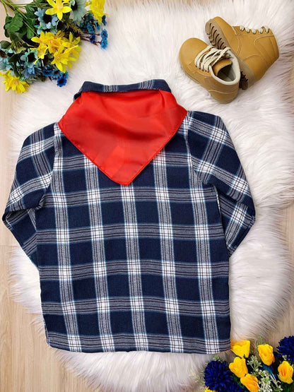 Camisa a cuadros Junino de rayas azul marino y blancas