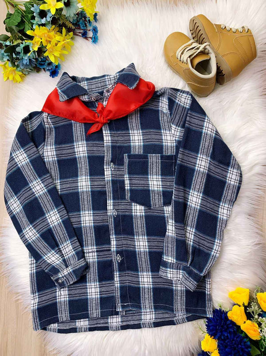 Camisa a cuadros Junino de rayas azul marino y blancas