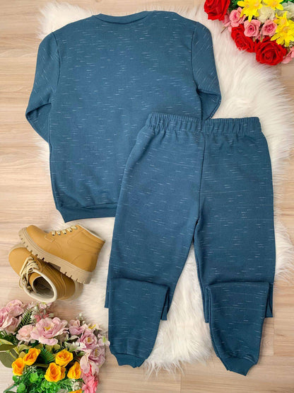 Conjunto de sudadera, blusa y pantalón azul petróleo de Nueva York 