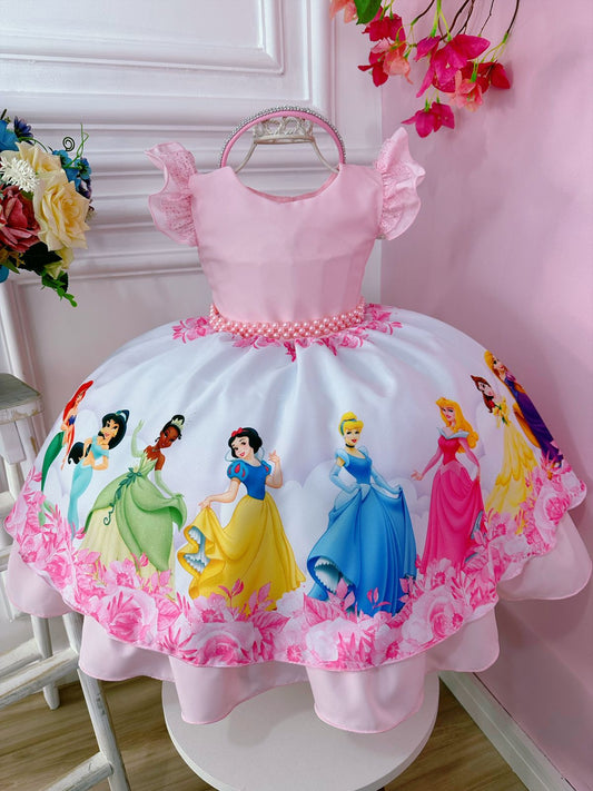 Vestido de fiesta de cumpleaños de princesa rosa con tiara