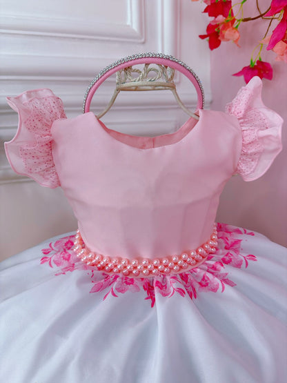 Vestido de fiesta de cumpleaños de princesa rosa con tiara