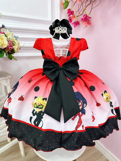Vestido infantil rojo de lujo de Ladybug y Cat Noir