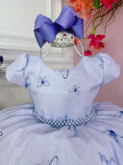 Vestido infantil de princesa Sofía con mariposas y perlas