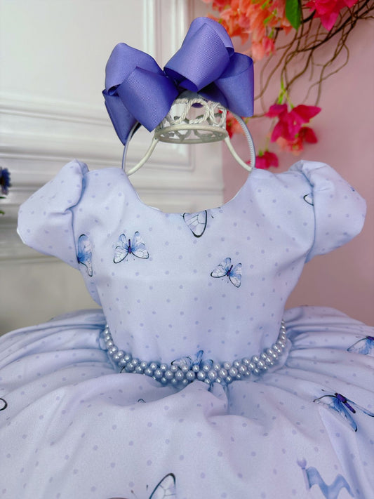 Vestido infantil de princesa Sofía con mariposas y perlas