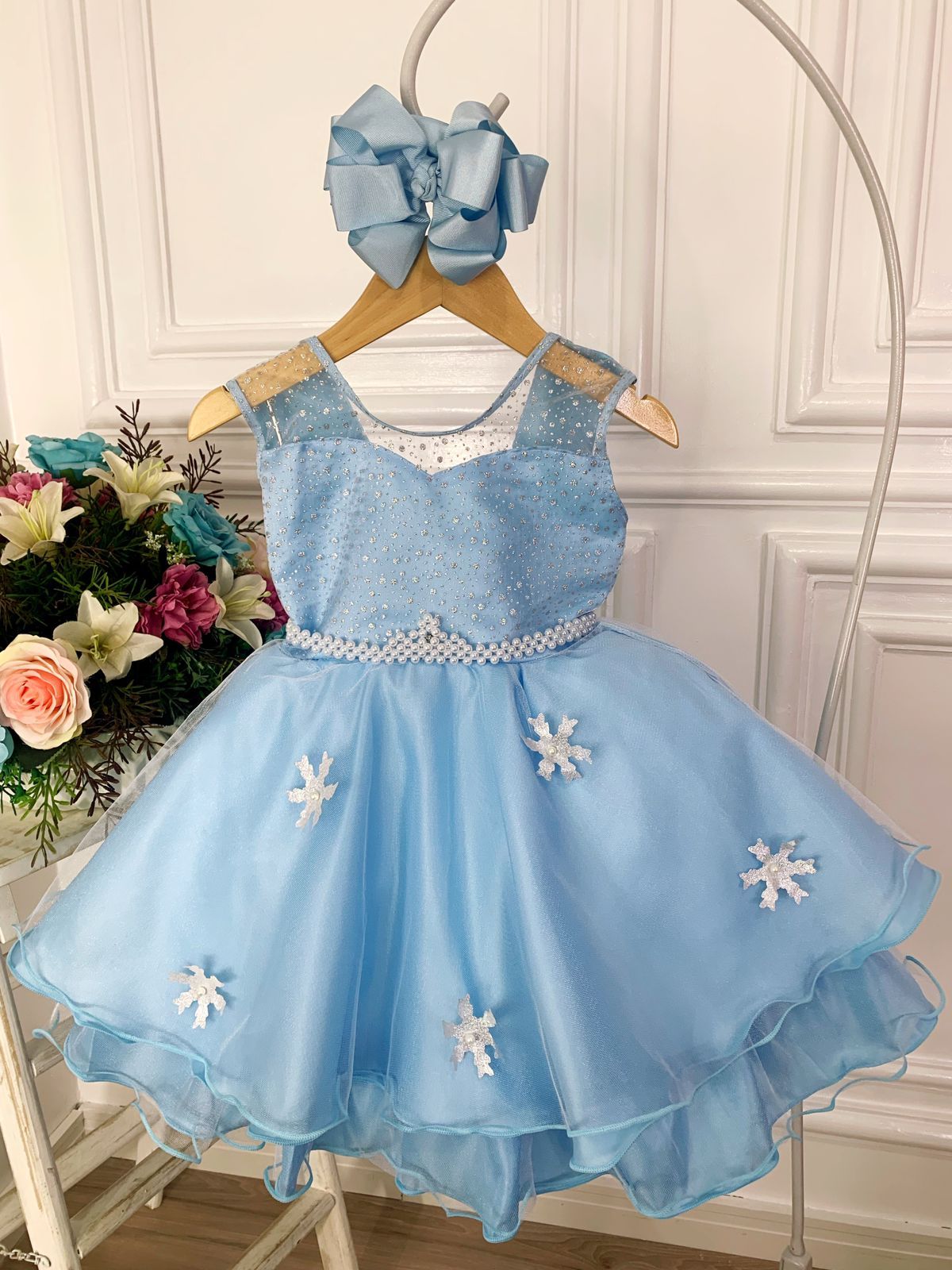 Vestido infantil Elsa Frozen azul hielo con capa de lujo para fiestas