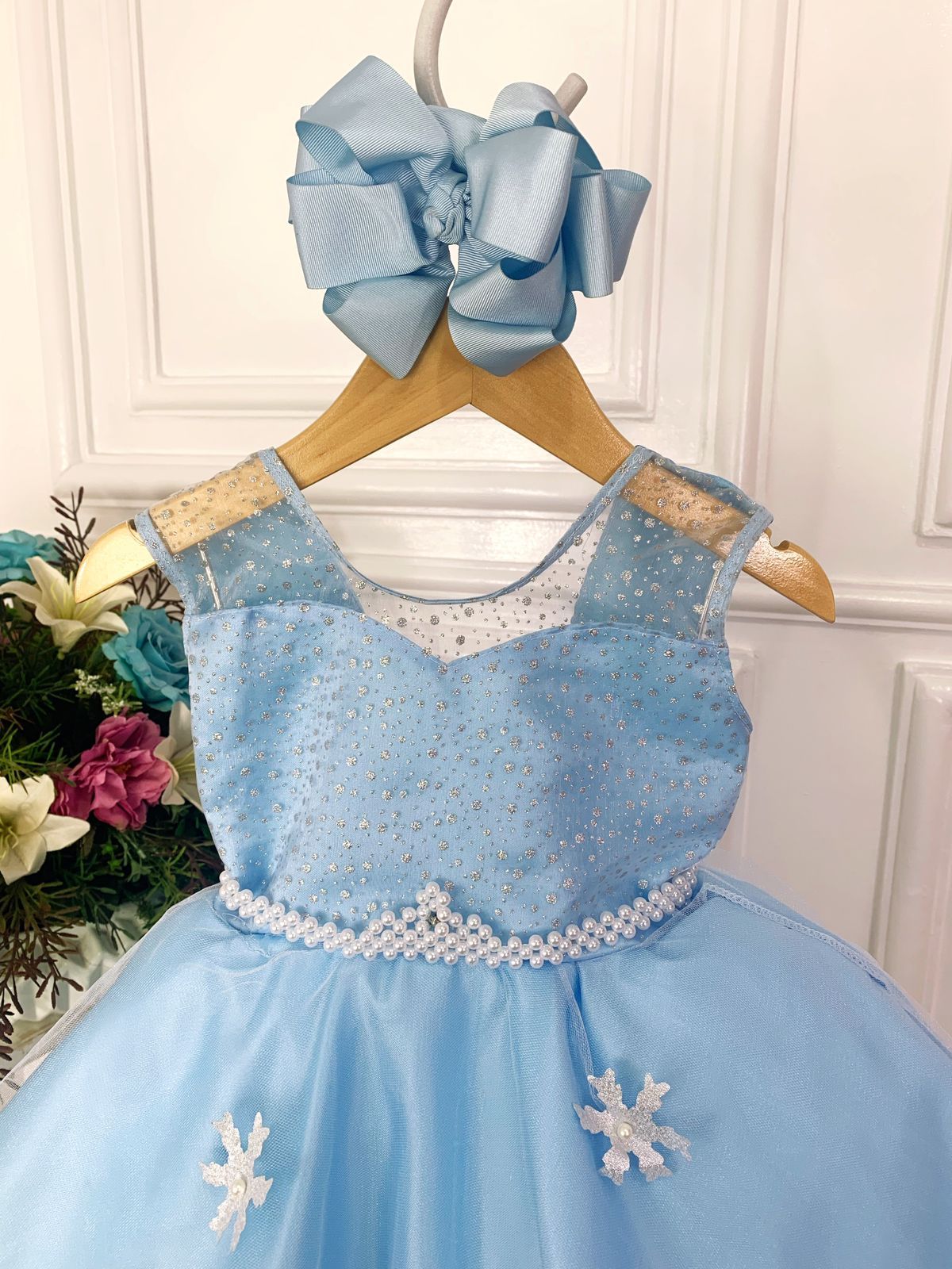 Vestido infantil Elsa Frozen azul hielo con capa de lujo para fiestas