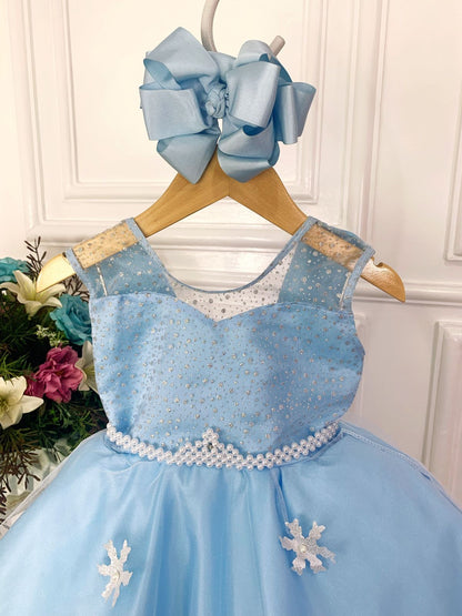 Vestido infantil Elsa Frozen azul hielo con capa de lujo para fiestas