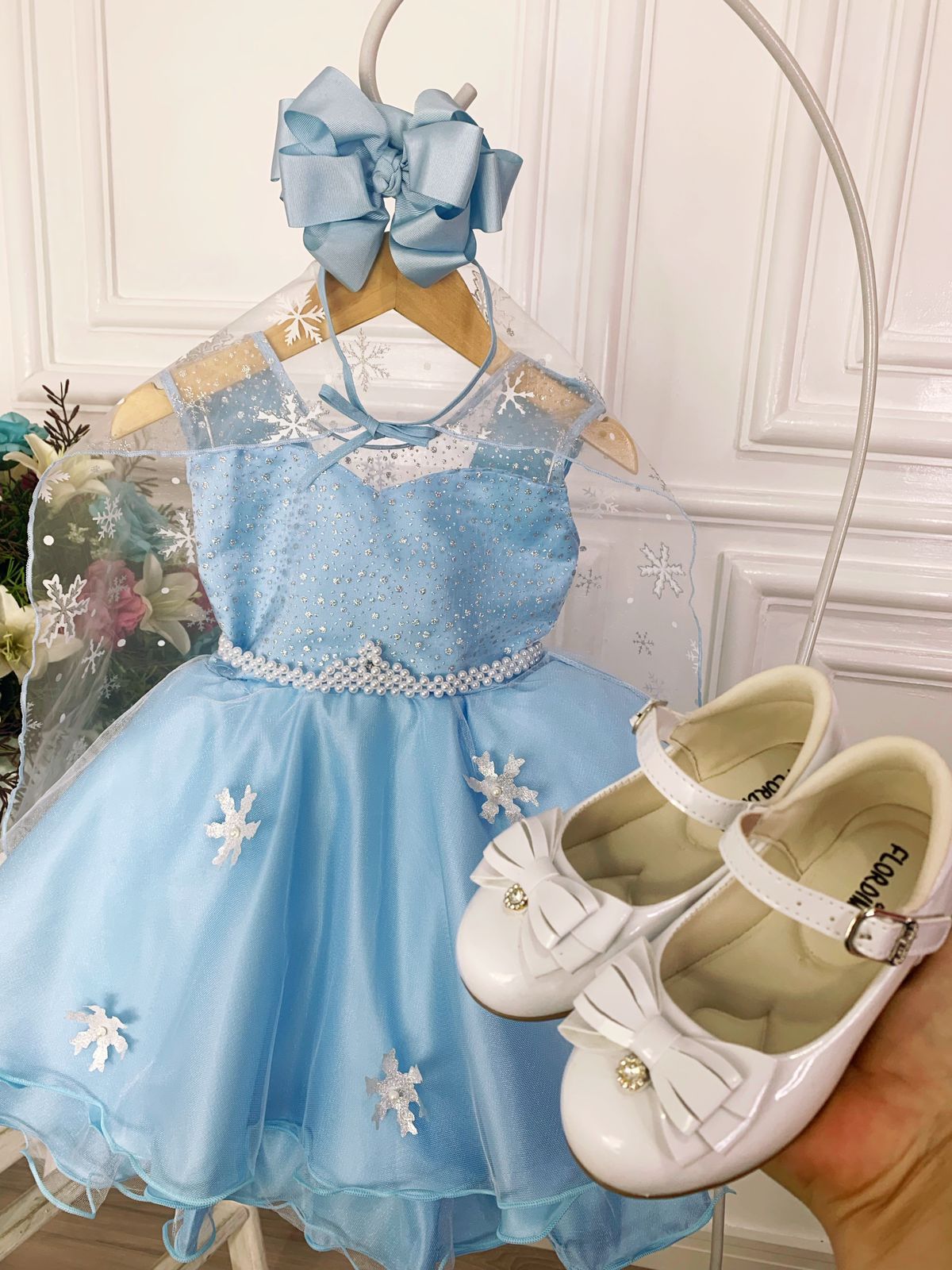 Vestido infantil Elsa Frozen azul hielo con capa de lujo para fiestas