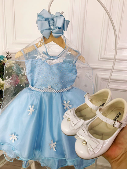 Vestido infantil Elsa Frozen azul hielo con capa de lujo para fiestas