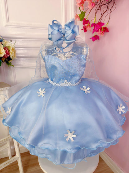 Vestido infantil Elsa Frozen azul hielo con capa de lujo para fiestas