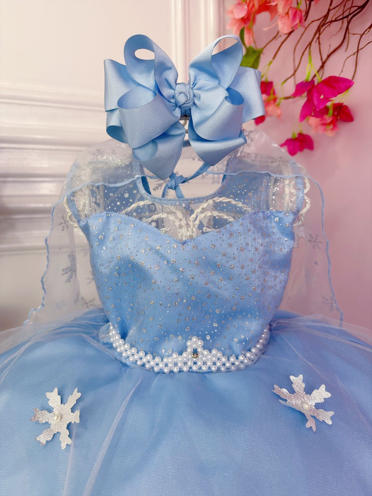 Vestido infantil Elsa Frozen azul hielo con capa de lujo para fiestas