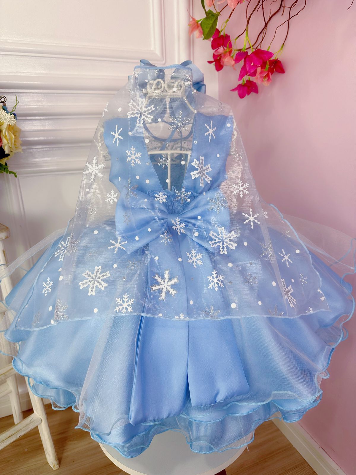 Vestido infantil Elsa Frozen azul hielo con capa de lujo para fiestas