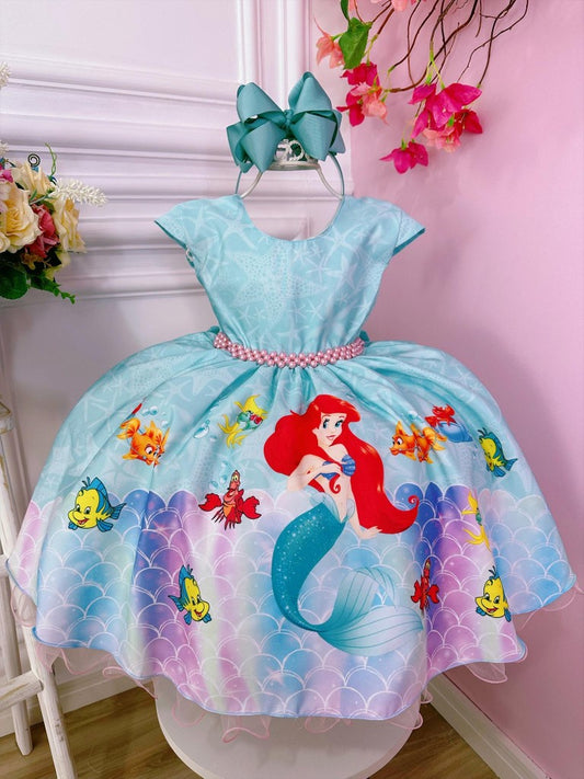 Vestido infantil de princesa Ariel sirena verde fondo marino