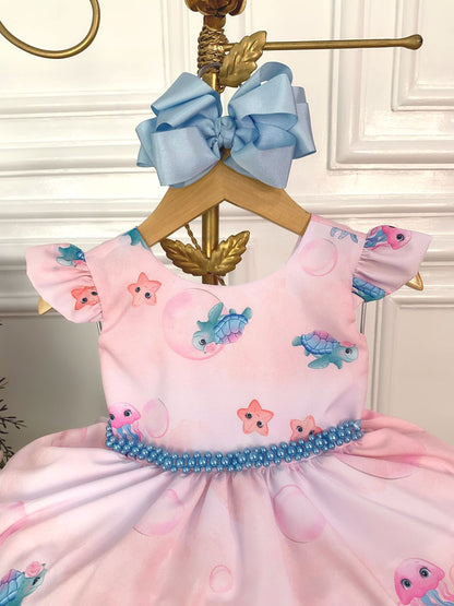 Vestido de princesa sirena con perlas de Ariel y sus amigas