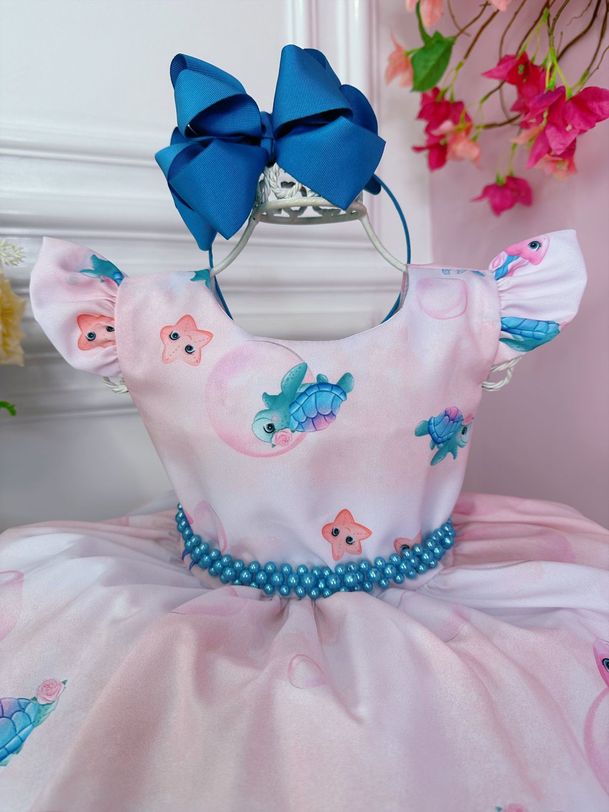 Vestido de princesa sirena con perlas de Ariel y sus amigas