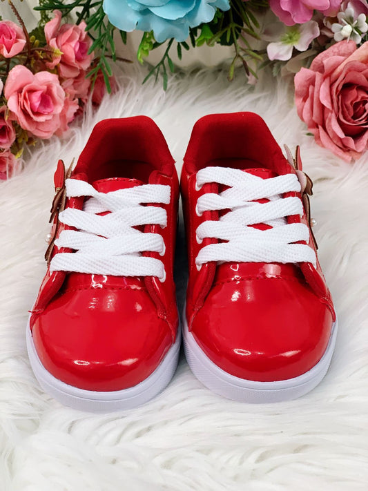 Zapatillas rojas con cordones y aplique de mariposa para niñas 