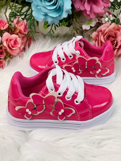 Zapatillas rosas con cordones y aplique de mariposa para niñas 