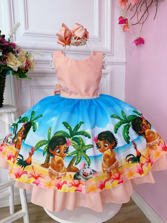 Vestido de fiesta de lujo azul y melocotón para bebé de Moana