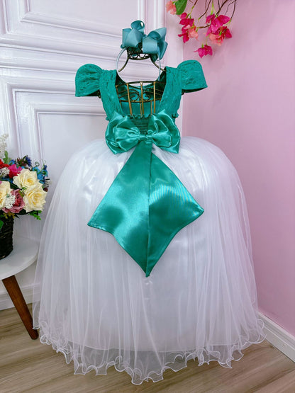 Vestido Infantil Verde C/ Renda Saia Branca Damas Longo