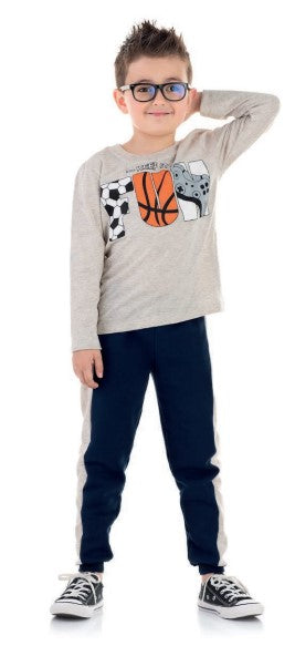Conjunto de sudadera, blusa y pantalón azul marino color marfil