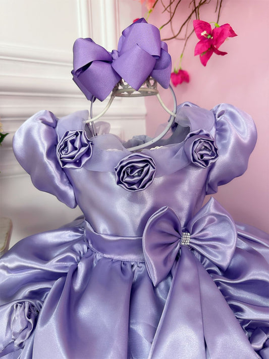 Vestido infantil lila con apliques de flores Princesas 