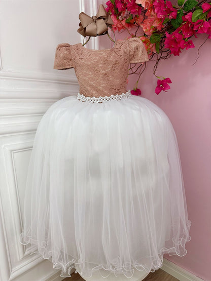 Vestido infantil rosa con encaje y falda blanca larga para mujer
