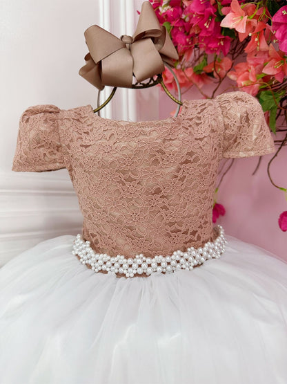 Vestido infantil rosa con encaje y falda blanca larga para mujer