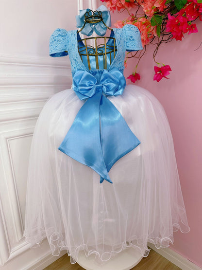 Vestido infantil azul con encaje y falda blanca larga para mujer