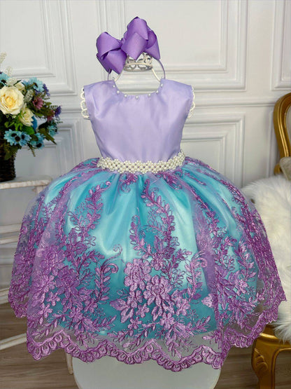 Vestido infantil de princesa Ariel con encaje y cinturón de perlas
