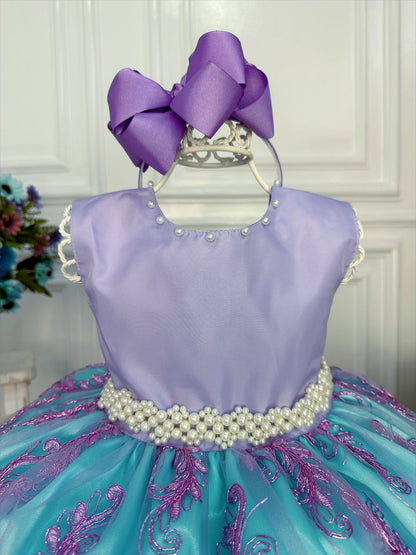Vestido infantil de princesa Ariel con encaje y cinturón de perlas