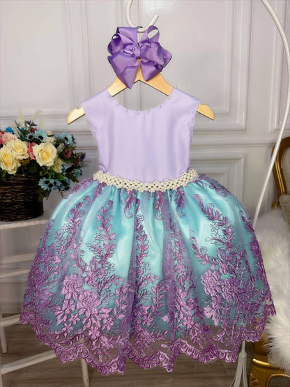 Vestido infantil de princesa Ariel con encaje y cinturón de perlas