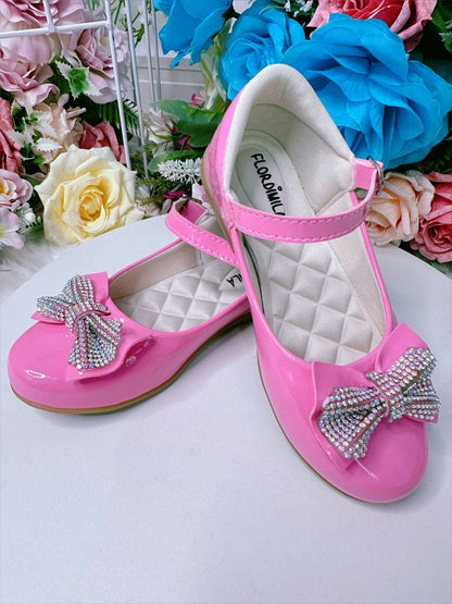 Sapatinho Rosa Chiclete Verniz Com Lacinho Strass Luxo