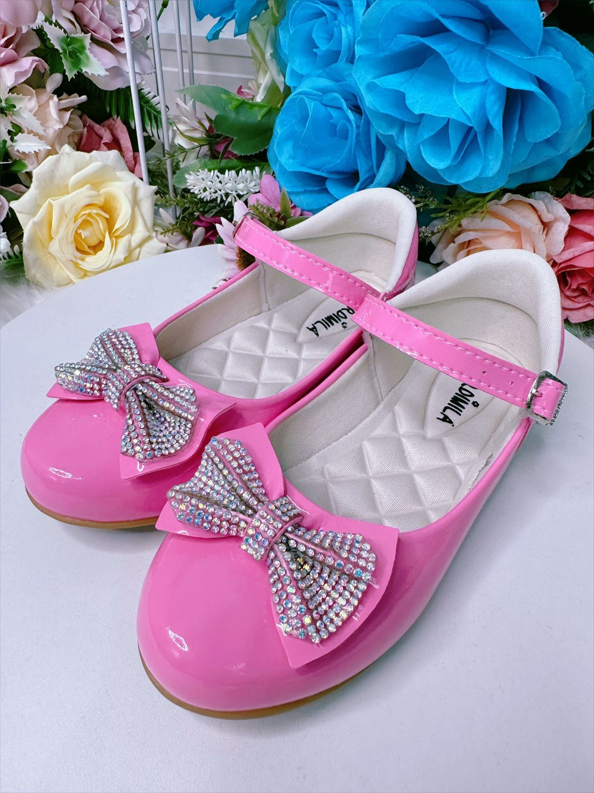 Sapatinho Rosa Chiclete Verniz Com Lacinho Strass Luxo