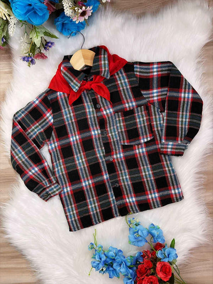 Camisa a cuadros Junino negra, blanca y roja con bufanda