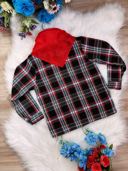 Camisa a cuadros Junino negra, blanca y roja con bufanda